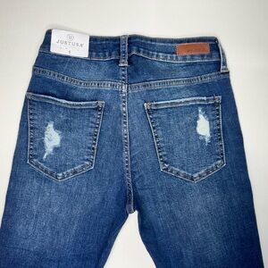Just USA, Distressed Cropped Skinny Blue Jeans, Size 1